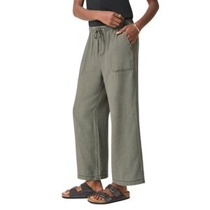 Splendid Angie Crop Wide Leg Pants Olive Green Linen Blend Size X-Small